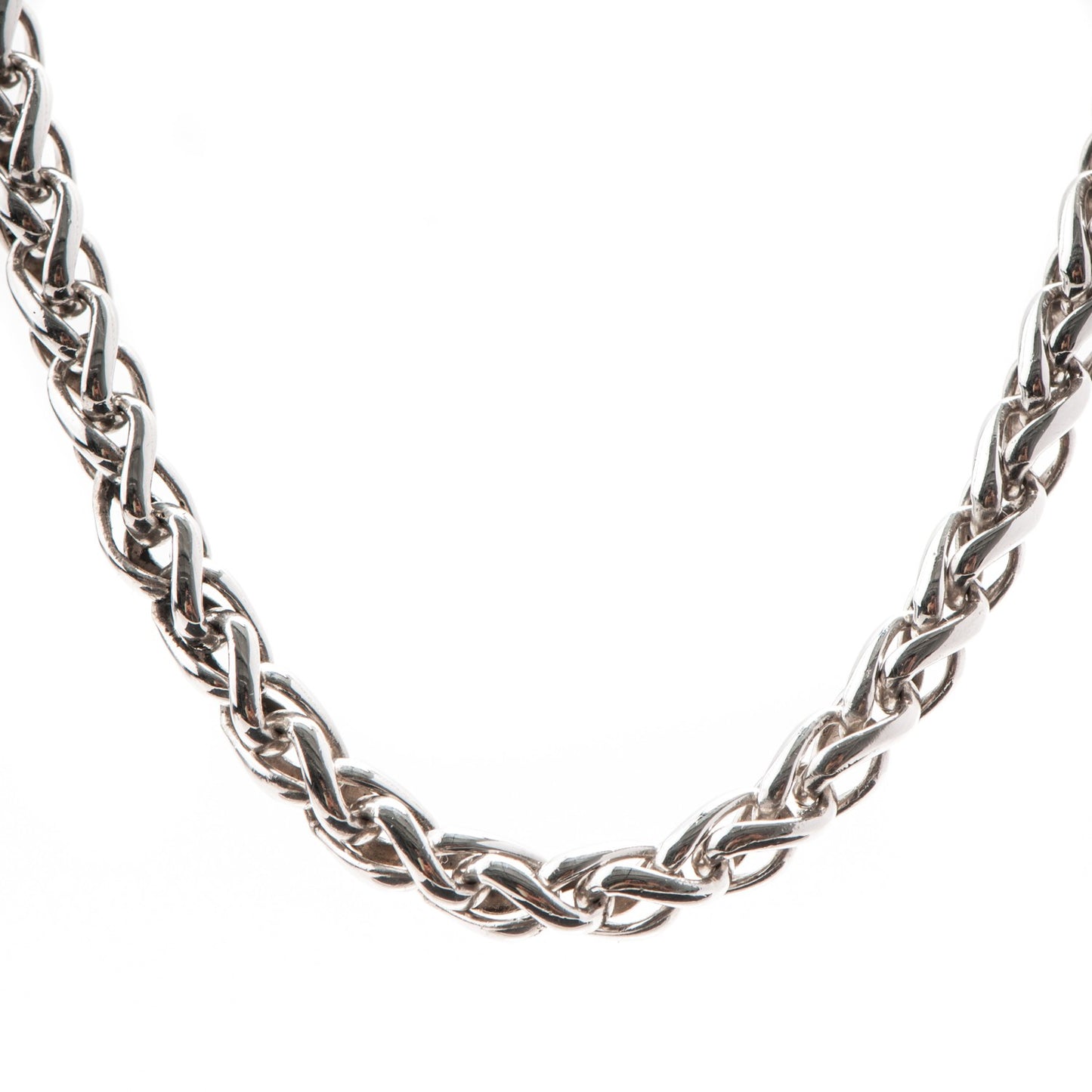 Sterling Silver 14K Yellow Gold 8mm Large Wheat Chain Necklace