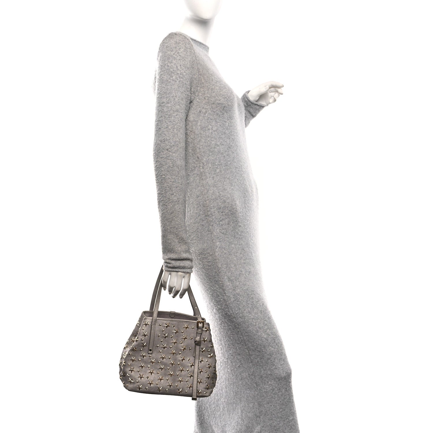 Jimmy Choo Metallic Calfskin Sasha Star Studded Tote Silver 2 of 11