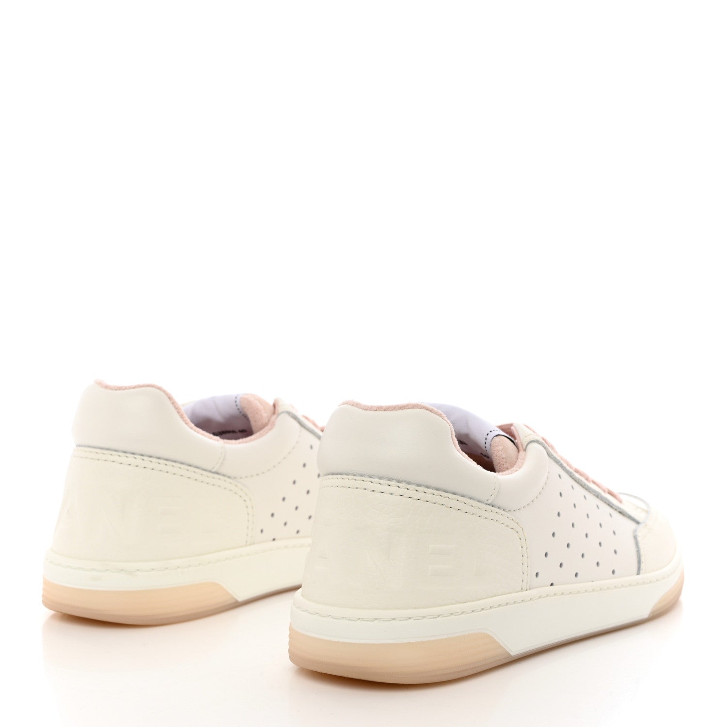 Chanel Grained Calfskin Fabric Womens Logo Sneakers 40 White Light Pink 4 of 10
