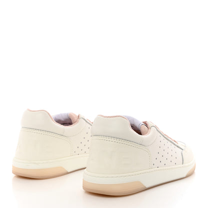Chanel Grained Calfskin Fabric Womens Logo Sneakers 40 White Light Pink 4 of 10