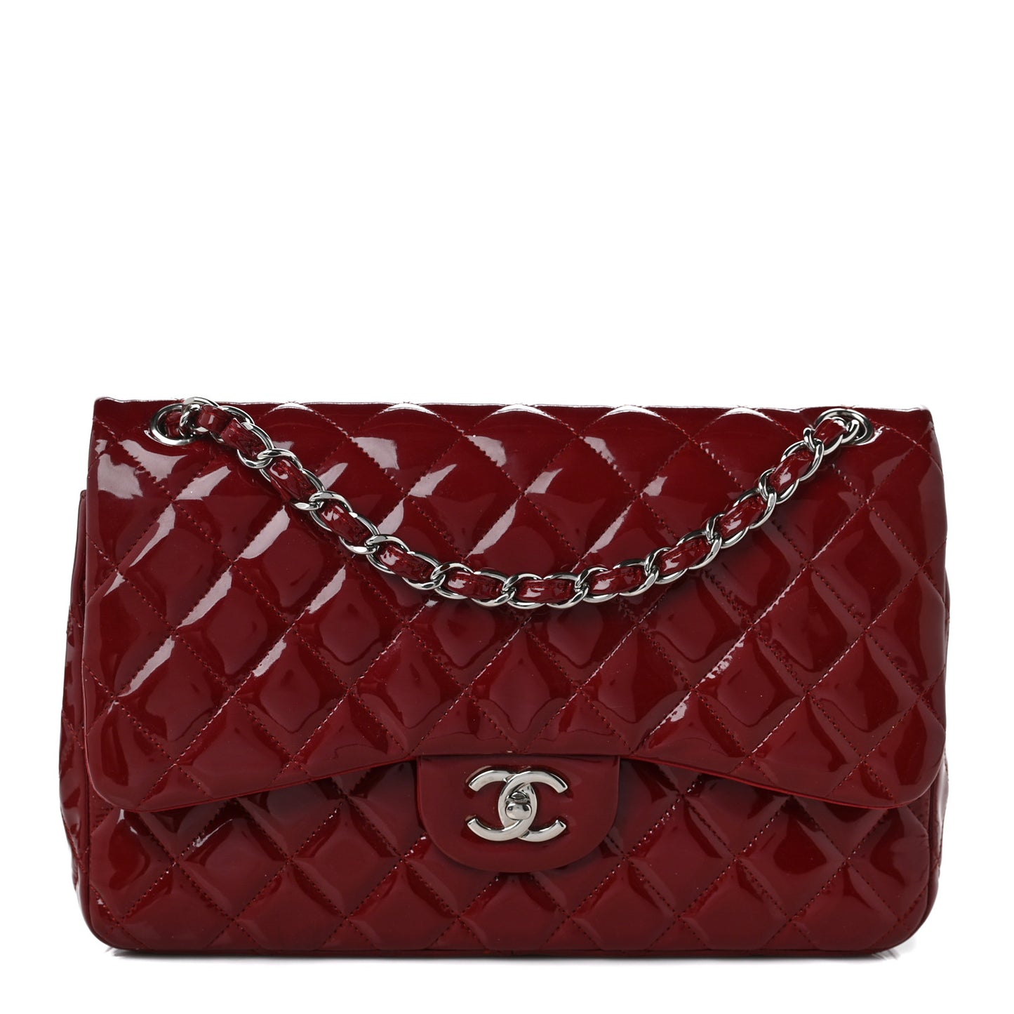 Patent Quilted Jumbo Double Flap Dark Red