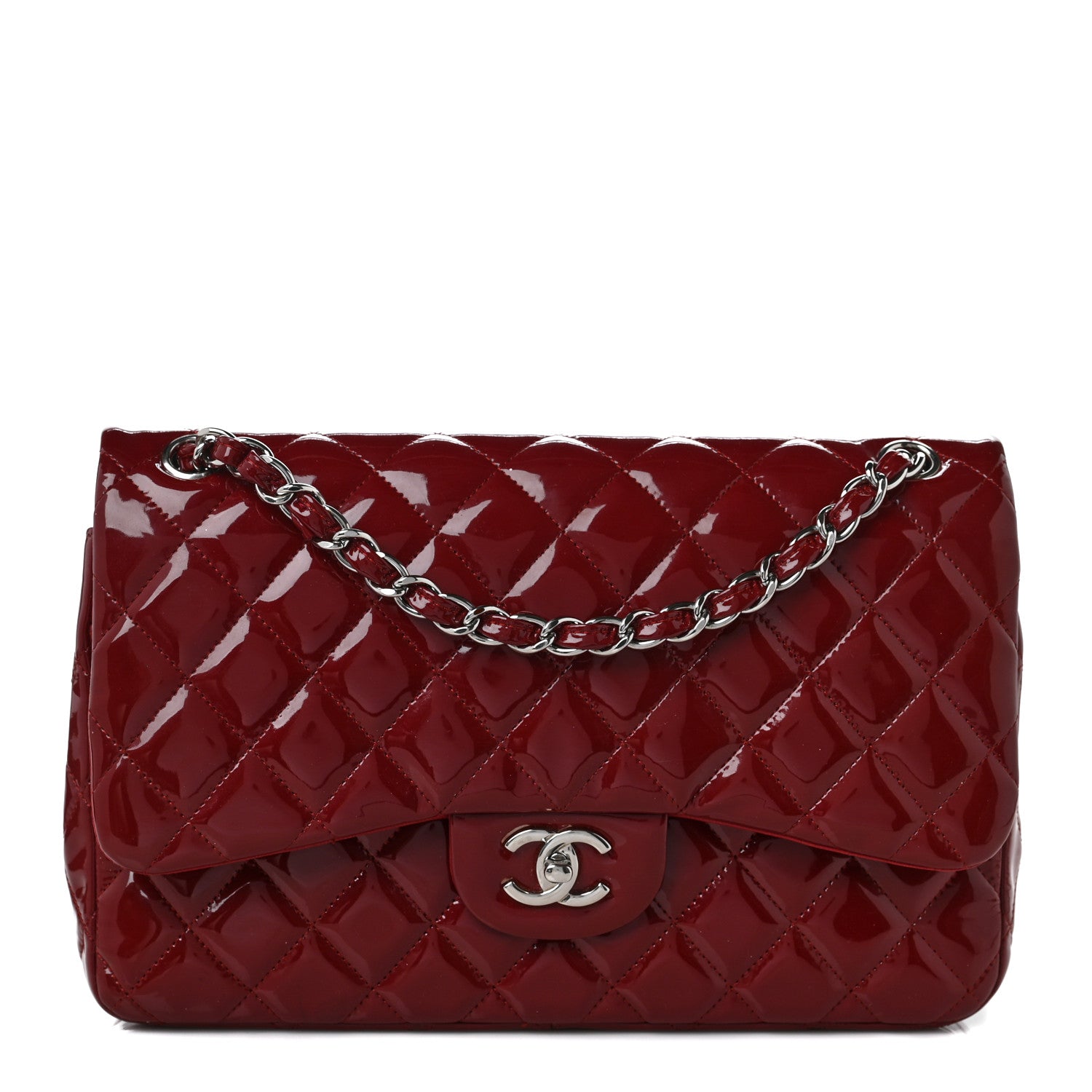 Chanel Patent Quilted Jumbo Double Flap Dark Red 1 of 11