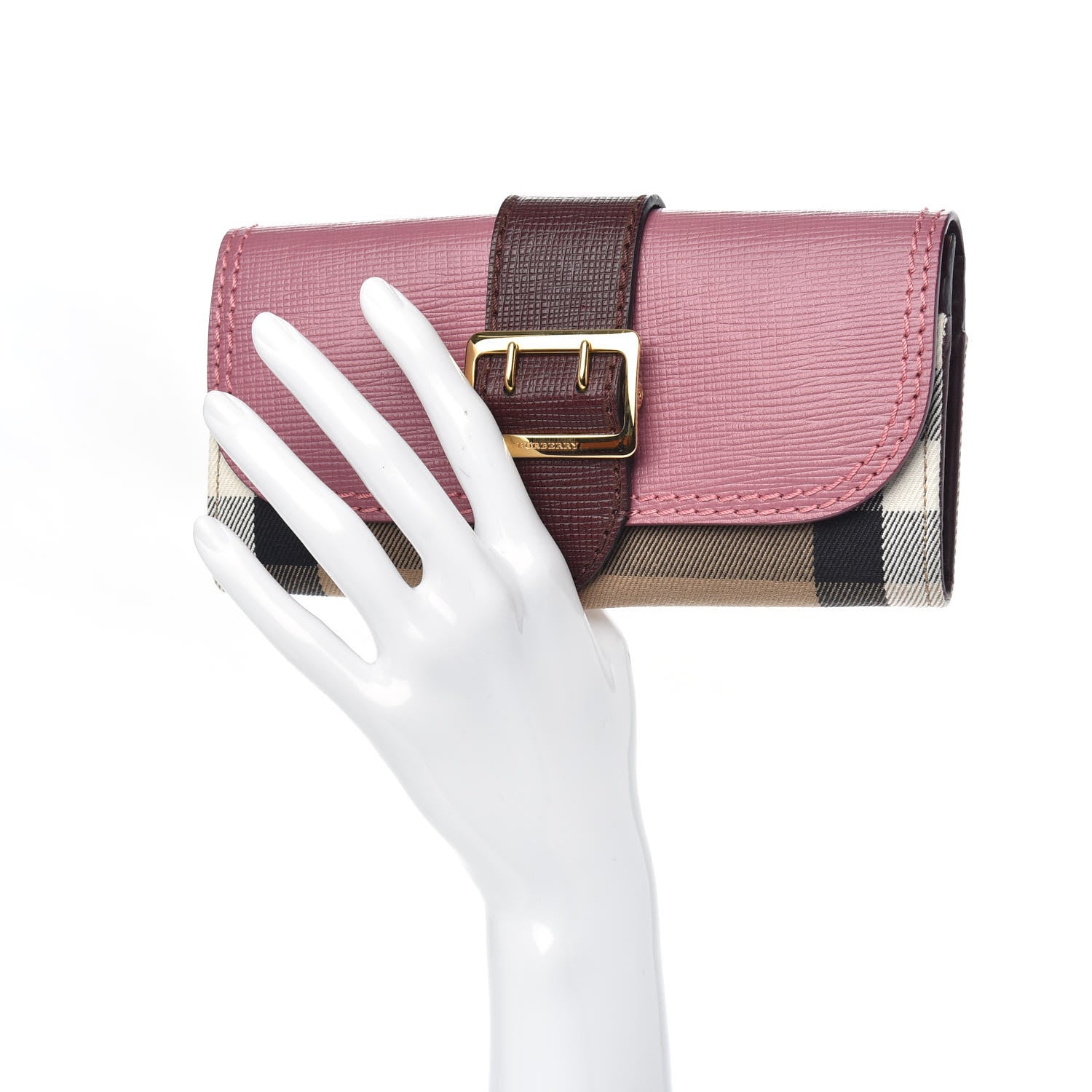 Burberry Embossed Calfskin House Check Halton Wallet Dusky Pink Burgundy 2 of 7