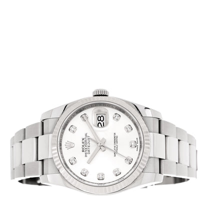 Rolex Stainless Steel 18K White Gold Diamond 36mm Oyster Perpetual Datejust Watch Silver 116234 2 of 5