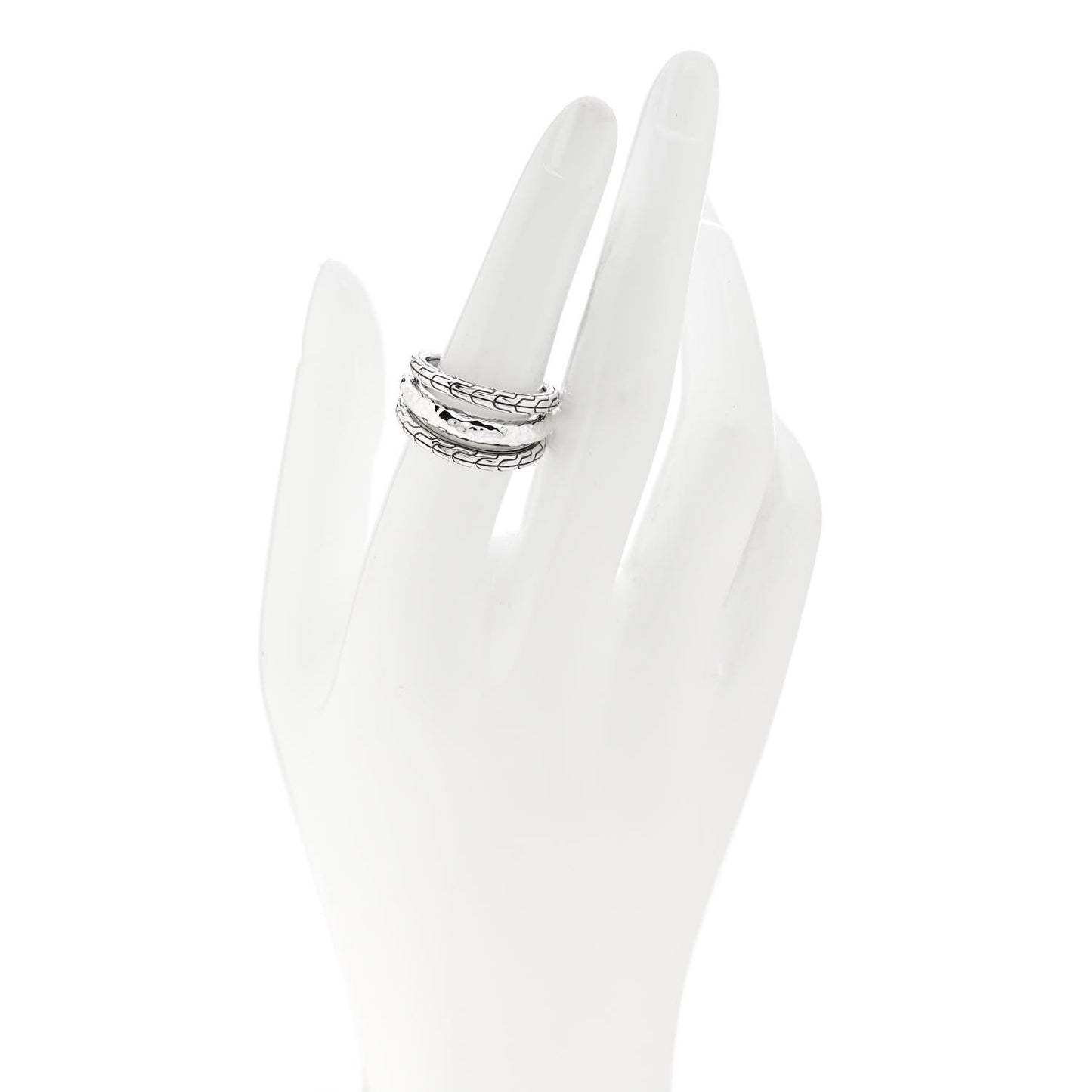 Sterling Silver Classic Chain Hammered 3-Row Ring 54 7