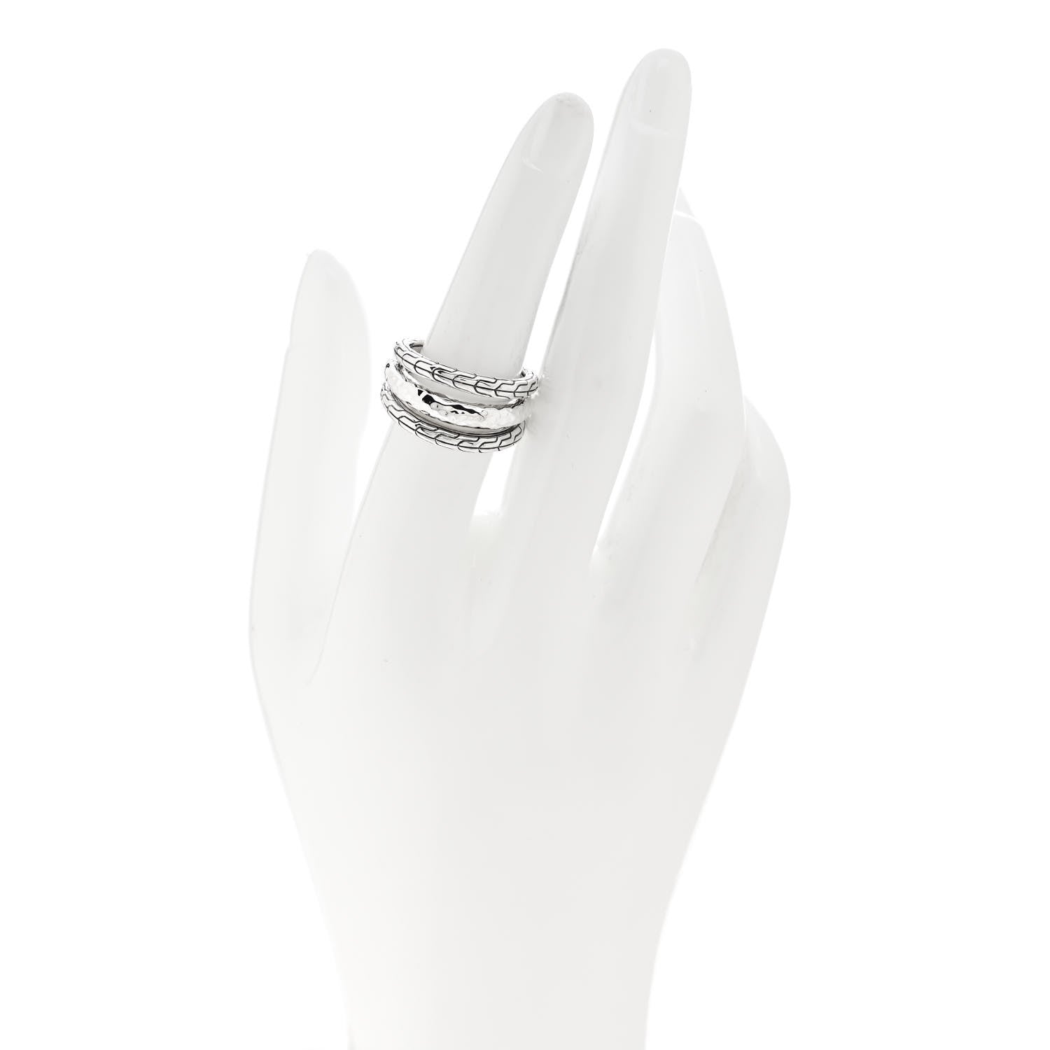 John Hardy Sterling Silver Classic Chain Hammered 3-Row Ring 54 7 2 of 6