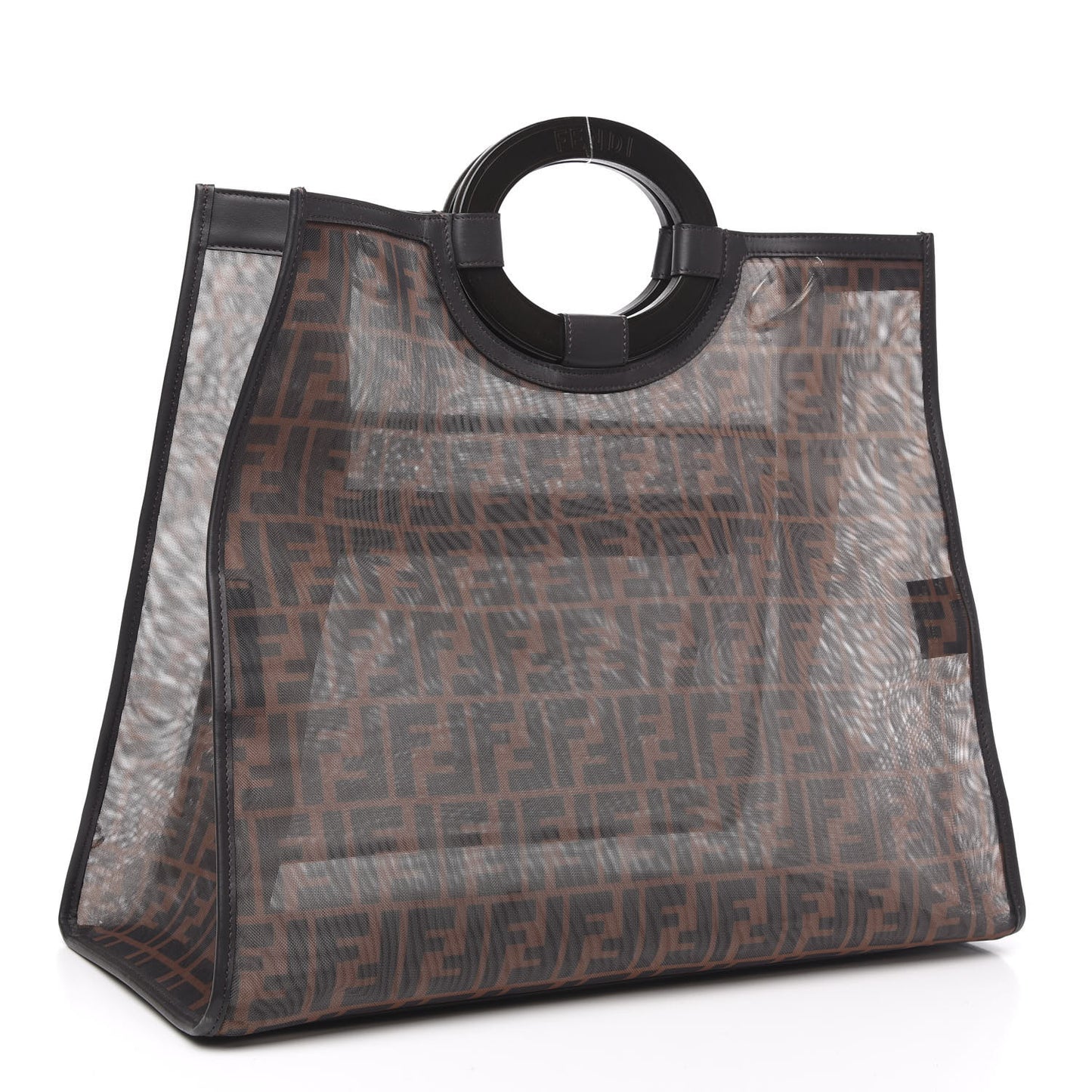 Mesh Vitello Century Cuoio FF 1974 Large Runaway Shopper Tote Marrone Black Ebano