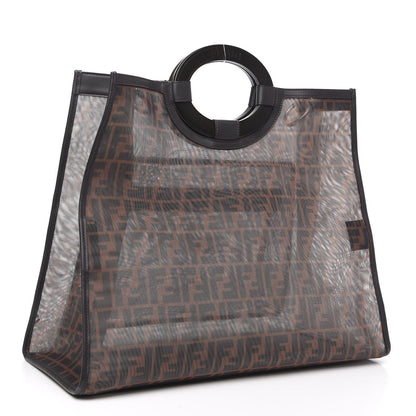 Fendi Mesh Vitello Century Cuoio FF 1974 Large Runaway Shopper Tote Marrone Black Ebano 3 of 10