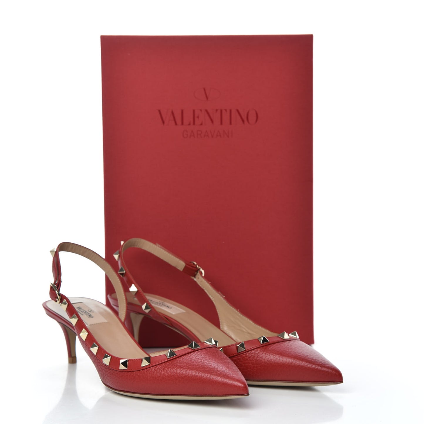 Pebbled Calfskin Rockstud Half D'Orsay Slingback 50mm Pumps 39.5 Rosso Valentino