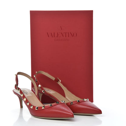 Valentino Garavani Pebbled Calfskin Rockstud Half D'Orsay Slingback 50mm Pumps 39.5 Rosso Valentino 9 of 9