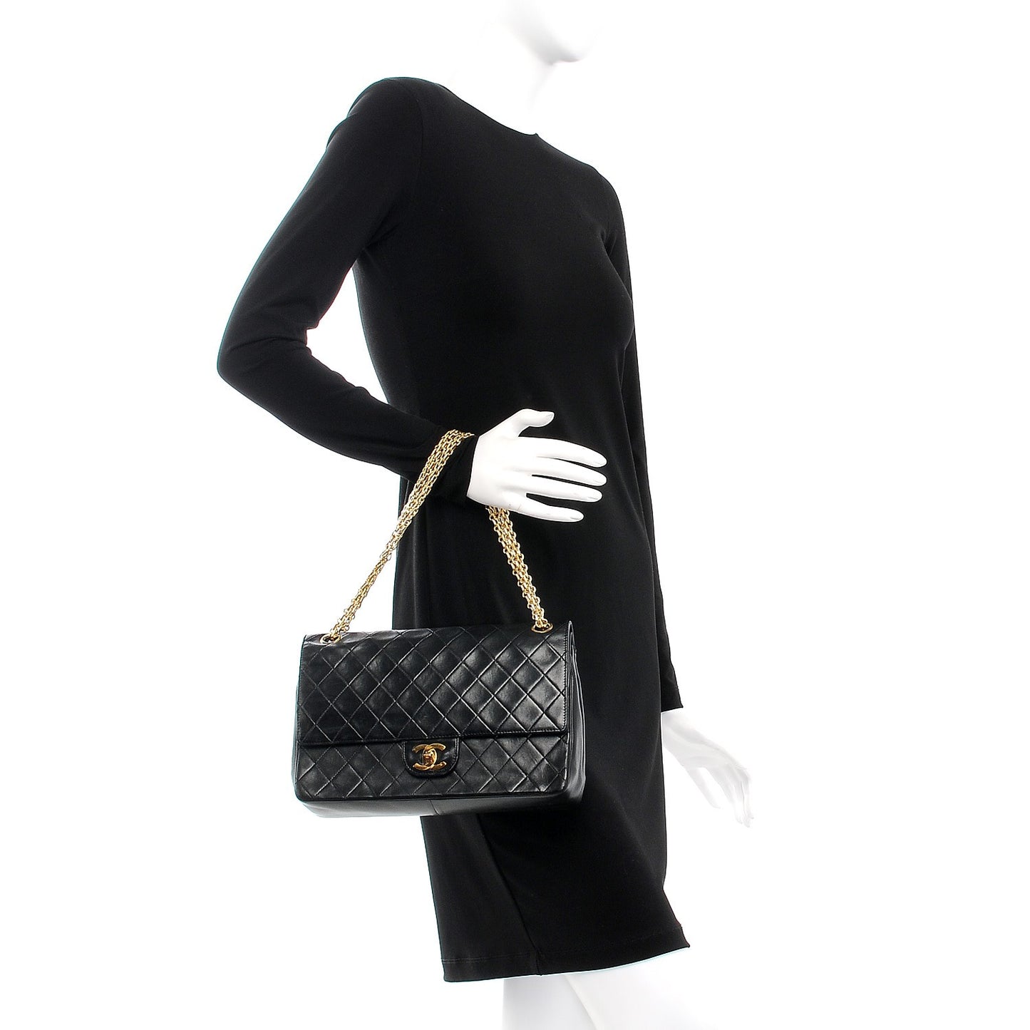 Lambskin Quilted Medium Bijoux Chain Double Flap Black