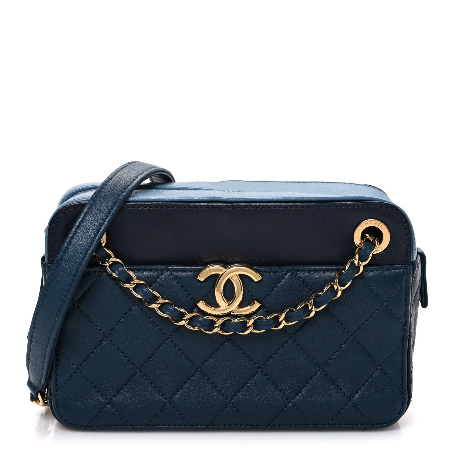 Chanel Lambskin Quilted Small In & Out Camera Case Navy Light Blue 1 of 10
