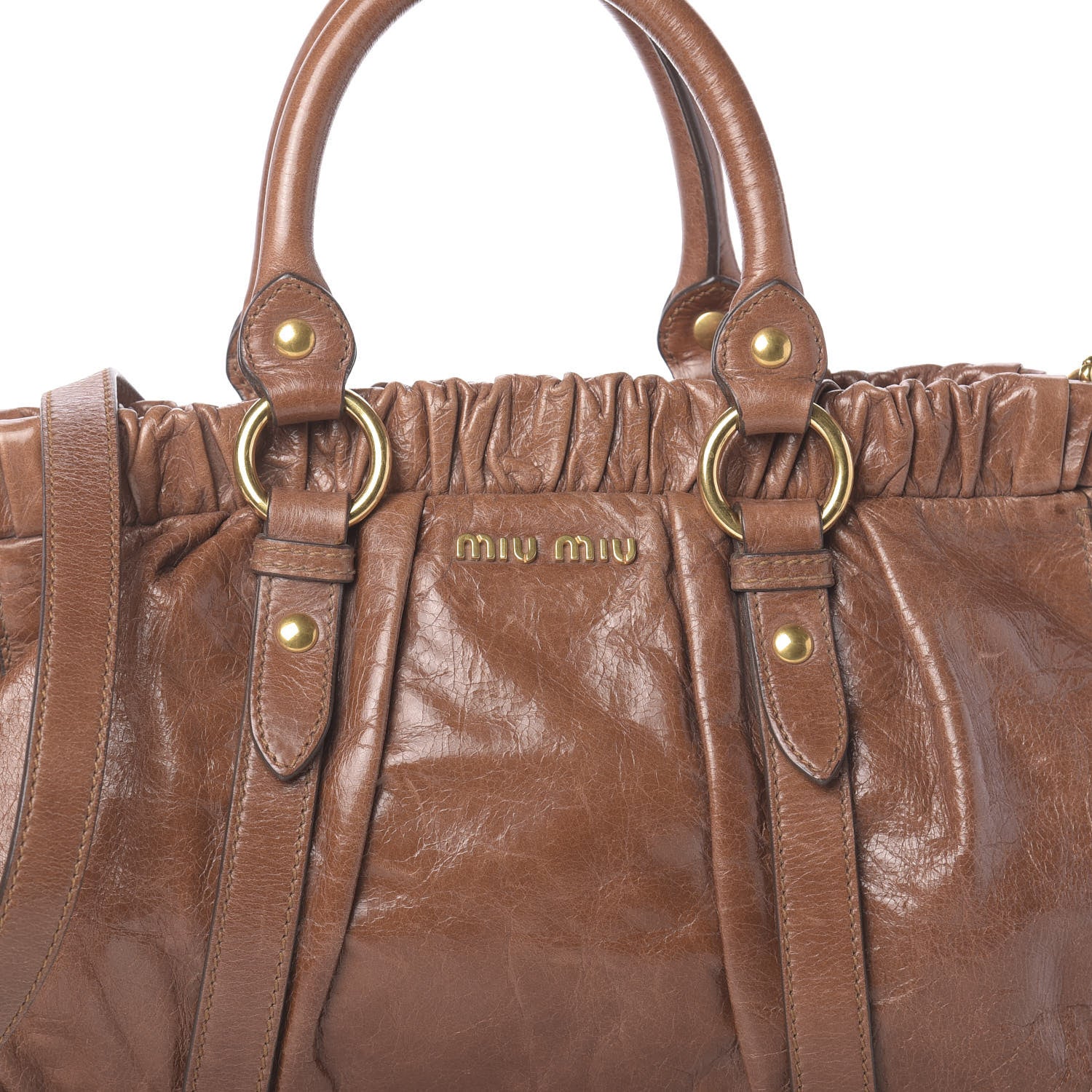 Miu Miu Vitello Lux Gathered Tote Palissandro 7 of 9