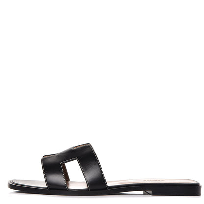 Hermes Box Calfskin Oran Sandals 40 Black 1 of 11