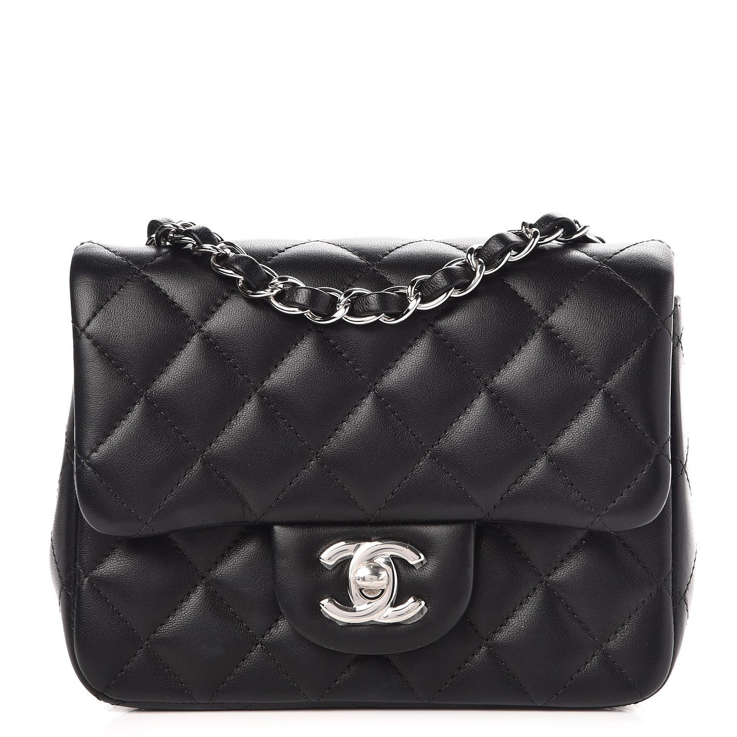 Lambskin Quilted Mini Square Flap Black