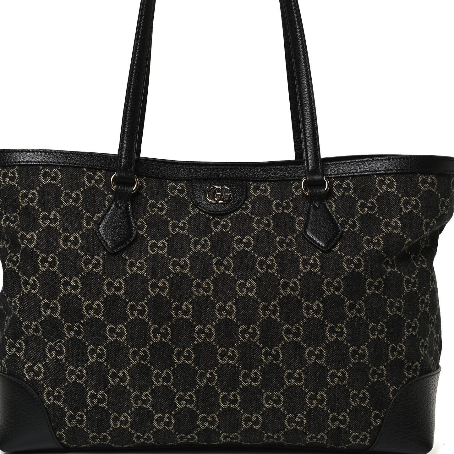 Jacquard Black Denim GG Monogram Medium Ophidia Shopping Tote Black Ivory