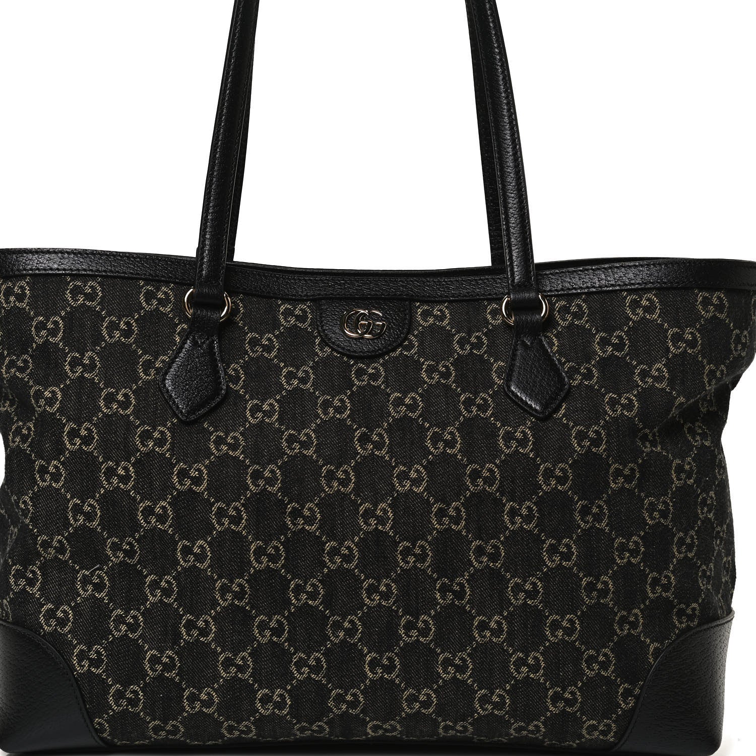 Gucci Jacquard Black Denim GG Monogram Medium Ophidia Shopping Tote Black Ivory 7 of 10