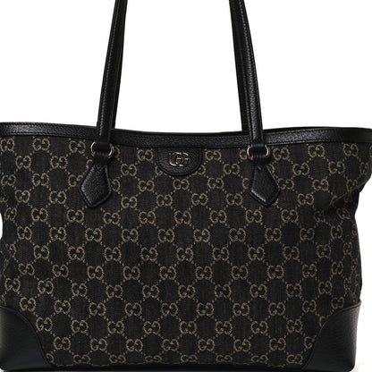 Gucci Jacquard Black Denim GG Monogram Medium Ophidia Shopping Tote Black Ivory 7 of 10