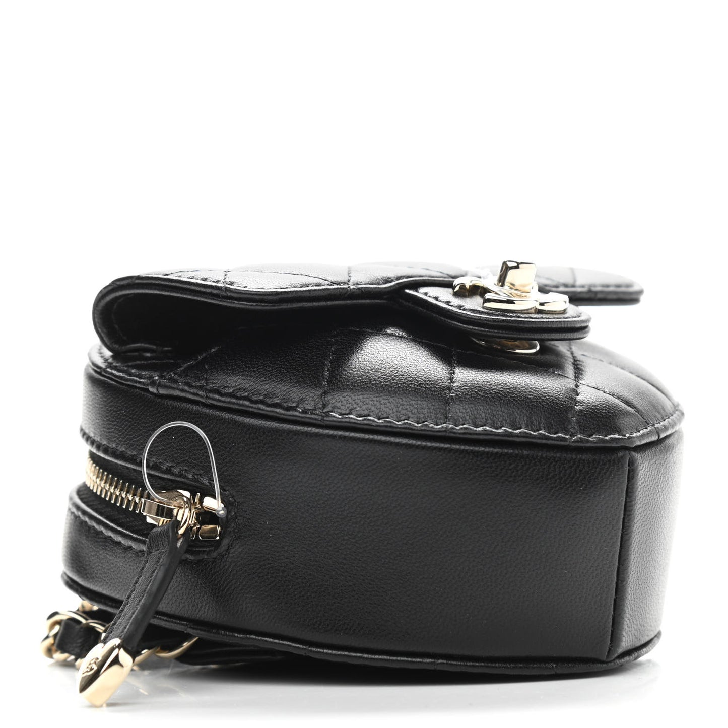 Lambskin Quilted CC In Love Heart Waist Belt Bag With Chain Black