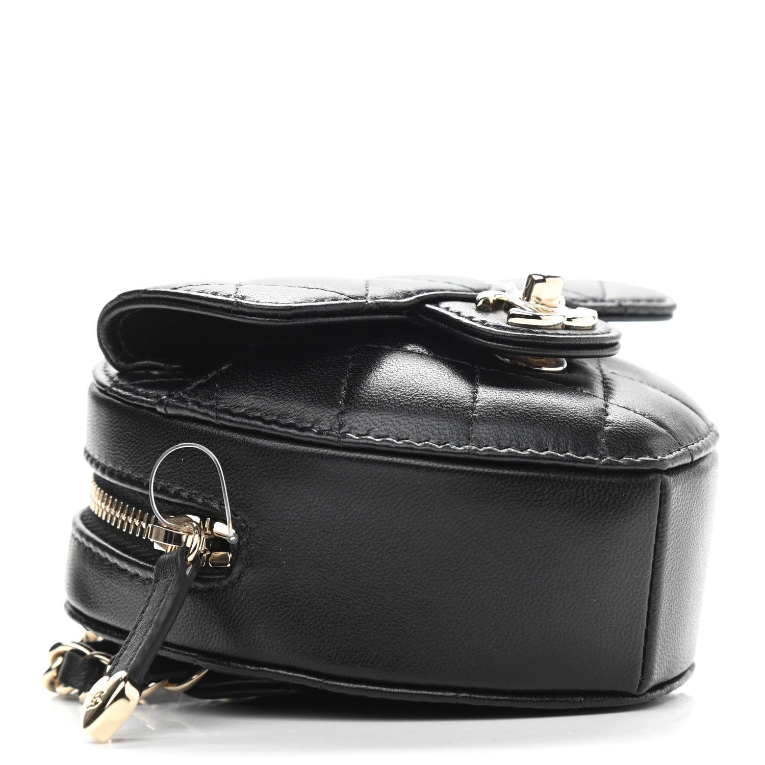 Chanel Lambskin Quilted CC In Love Heart Waist Belt Bag With Chain Black 4 of 11