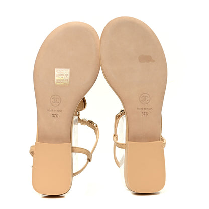 Chanel Lambskin Metal Heart Thong Sandals 37 Beige 5 of 7