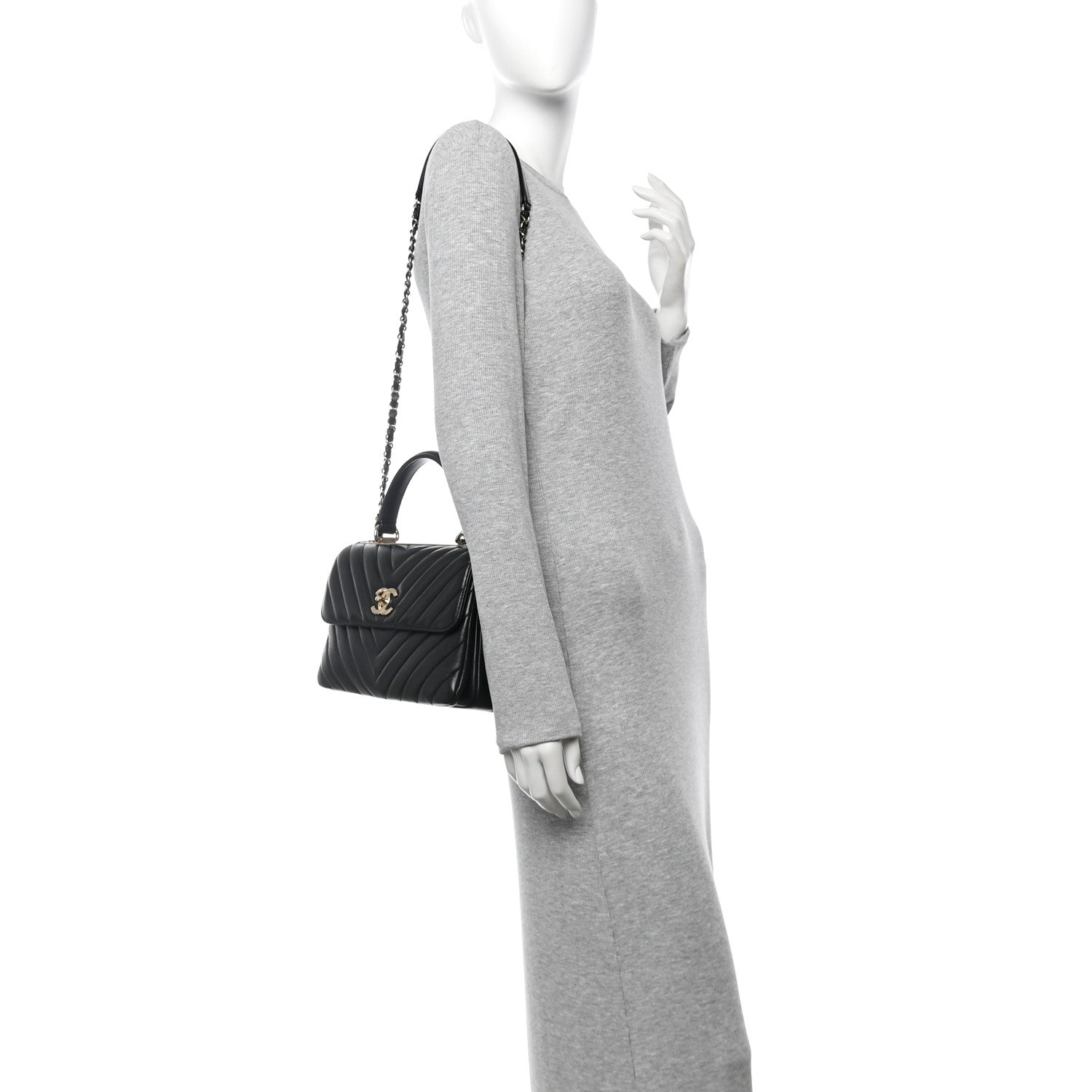 Chanel Lambskin Chevron Quilted Small Trendy CC Dual Handle Flap Bag Black 2 of 11