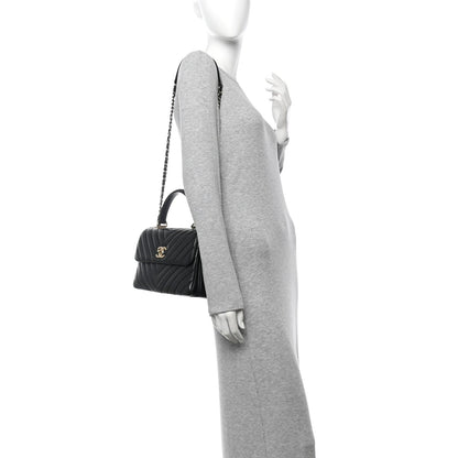 Chanel Lambskin Chevron Quilted Small Trendy CC Dual Handle Flap Bag Black 2 of 11