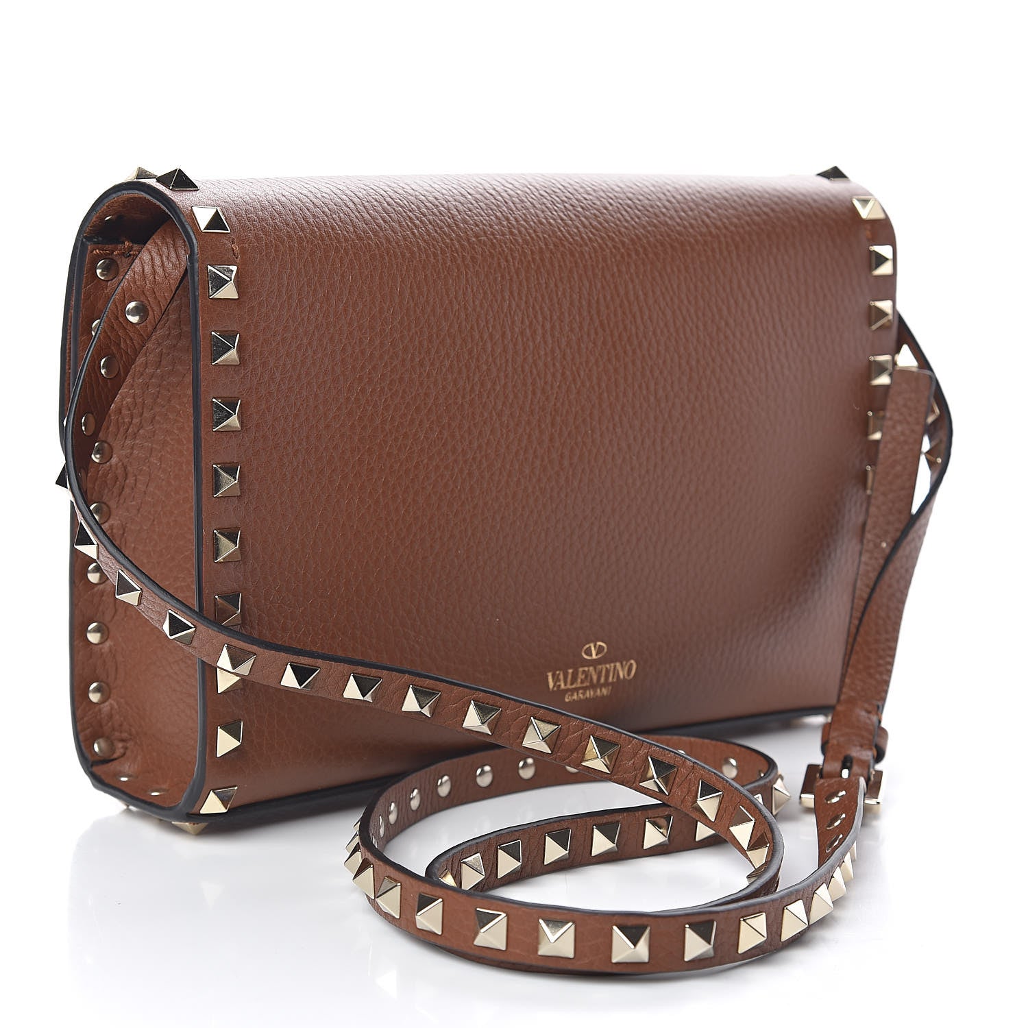 Valentino Garavani Pebbled Calfskin Medium Rockstud Flip Lock Crossbody Bag Bright Cognac 3 of 9