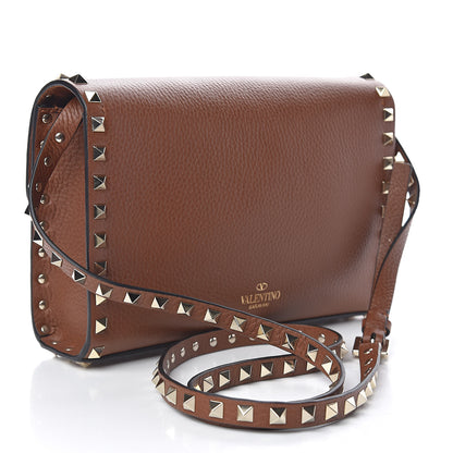Valentino Garavani Pebbled Calfskin Medium Rockstud Flip Lock Crossbody Bag Bright Cognac 3 of 9