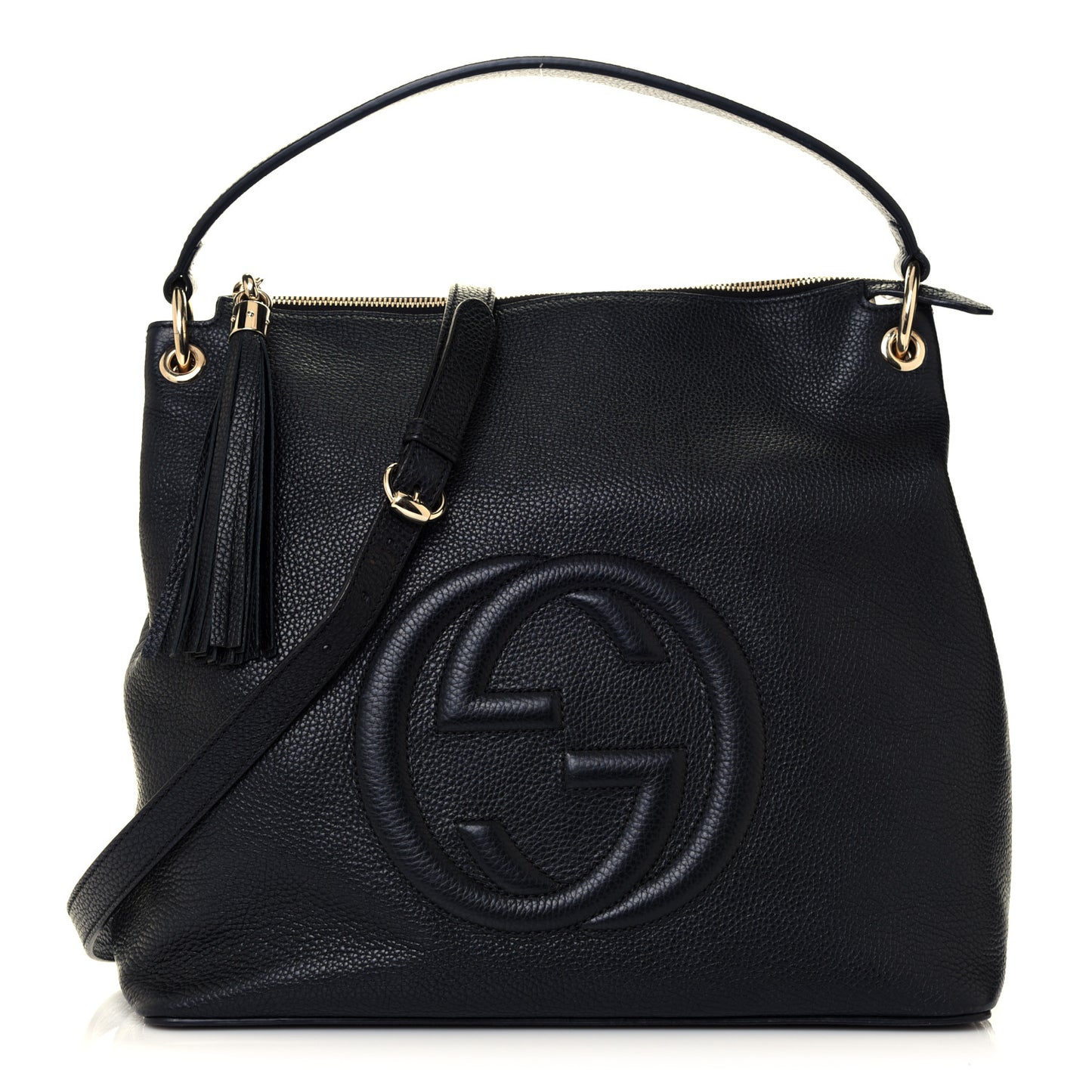 Pebbled Calfskin Large Soho Hobo Black