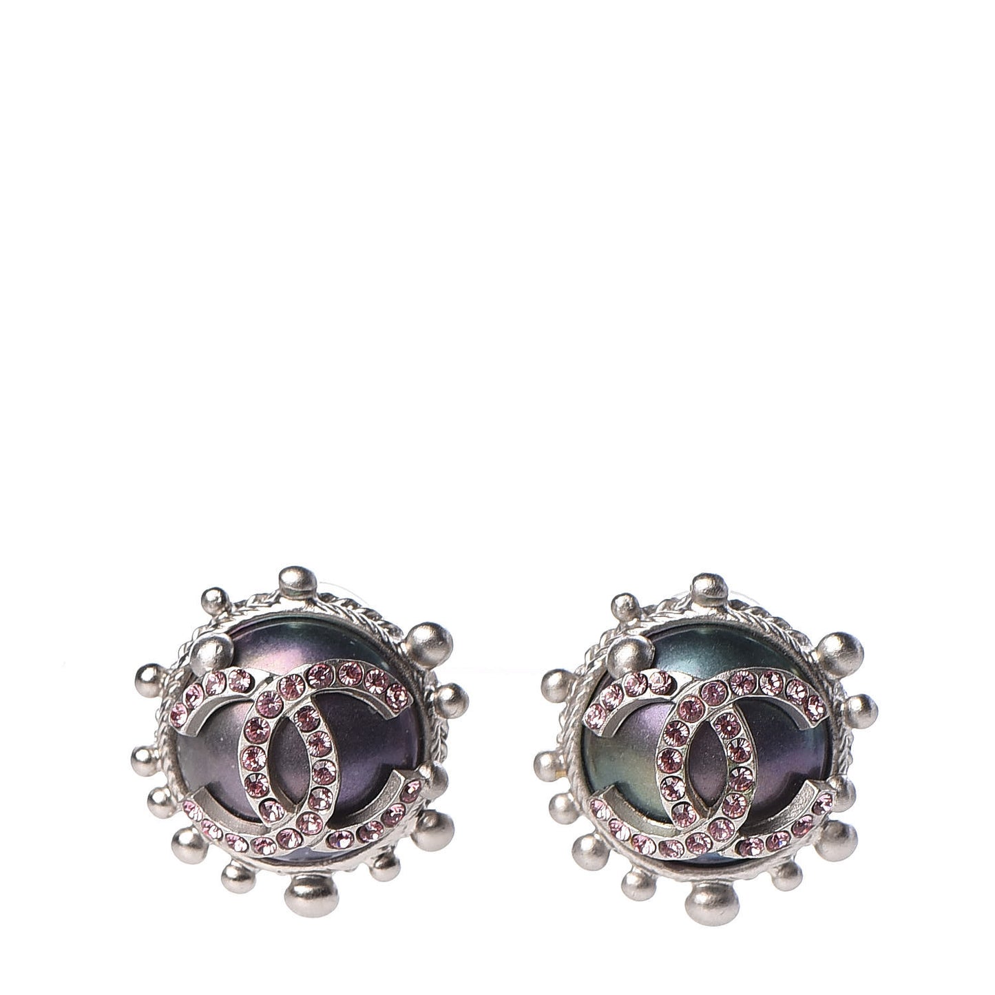 Pearl Crystal CC Earrings Silver Pink