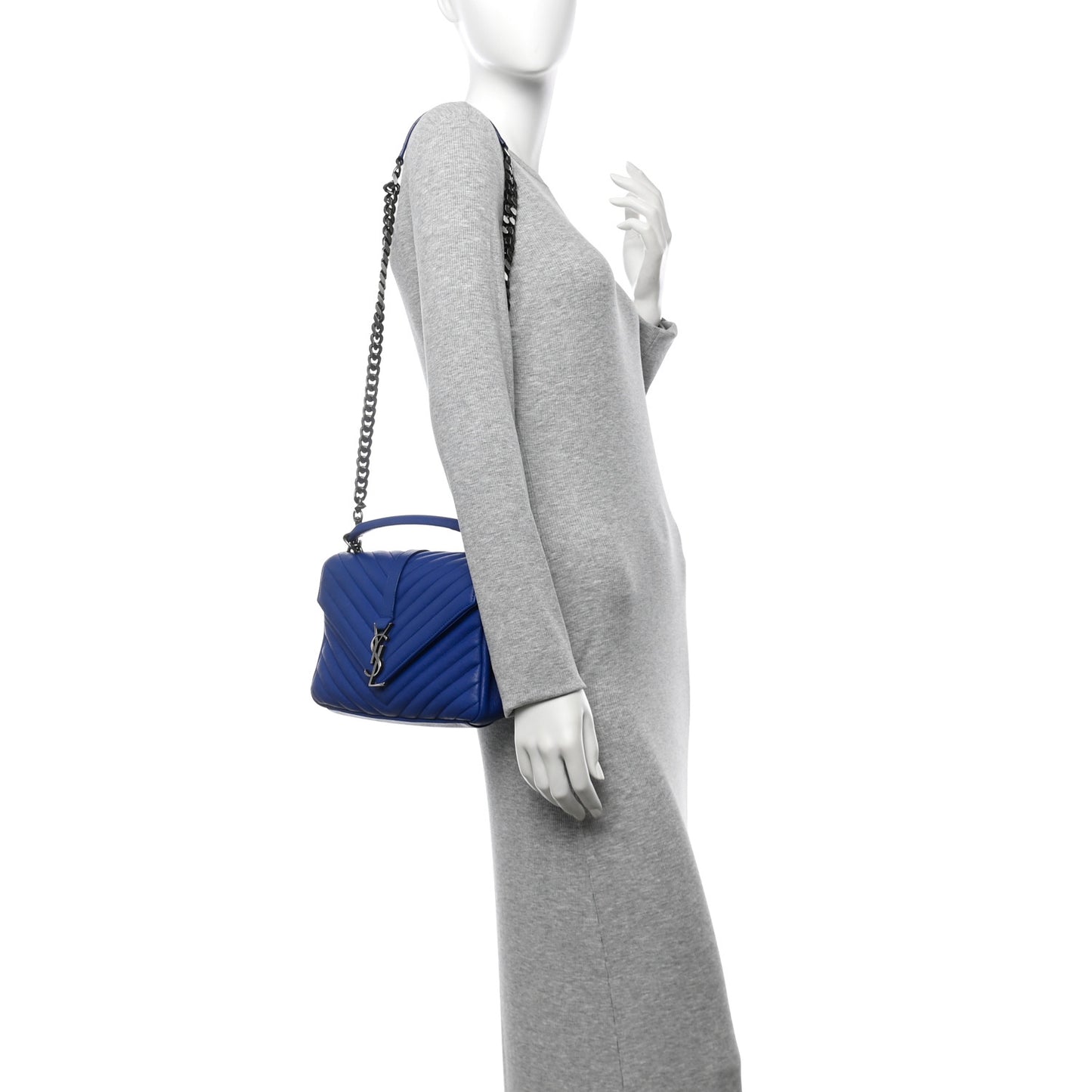 Sheepskin Matelasse Chevron Monogram Medium College Bag Royal Blue