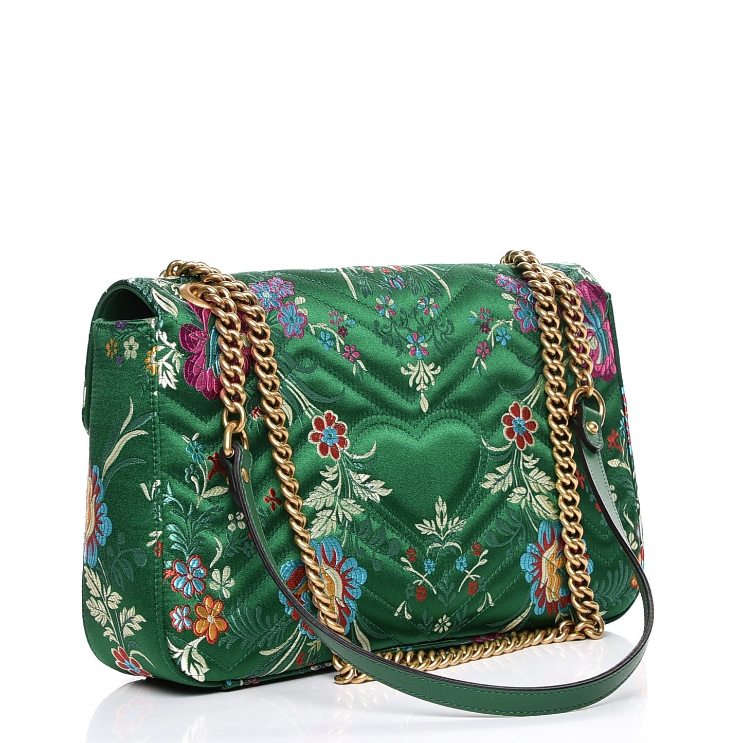 Jacquard Matelasse Floral Medium GG Marmont Shoulder Bag Green
