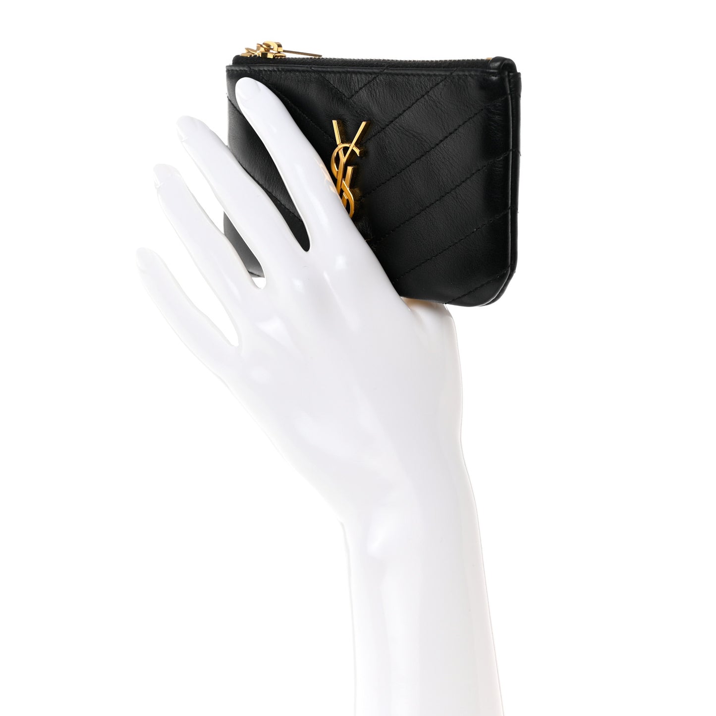 Calfskin Matelasse Monogram Key Pouch Black