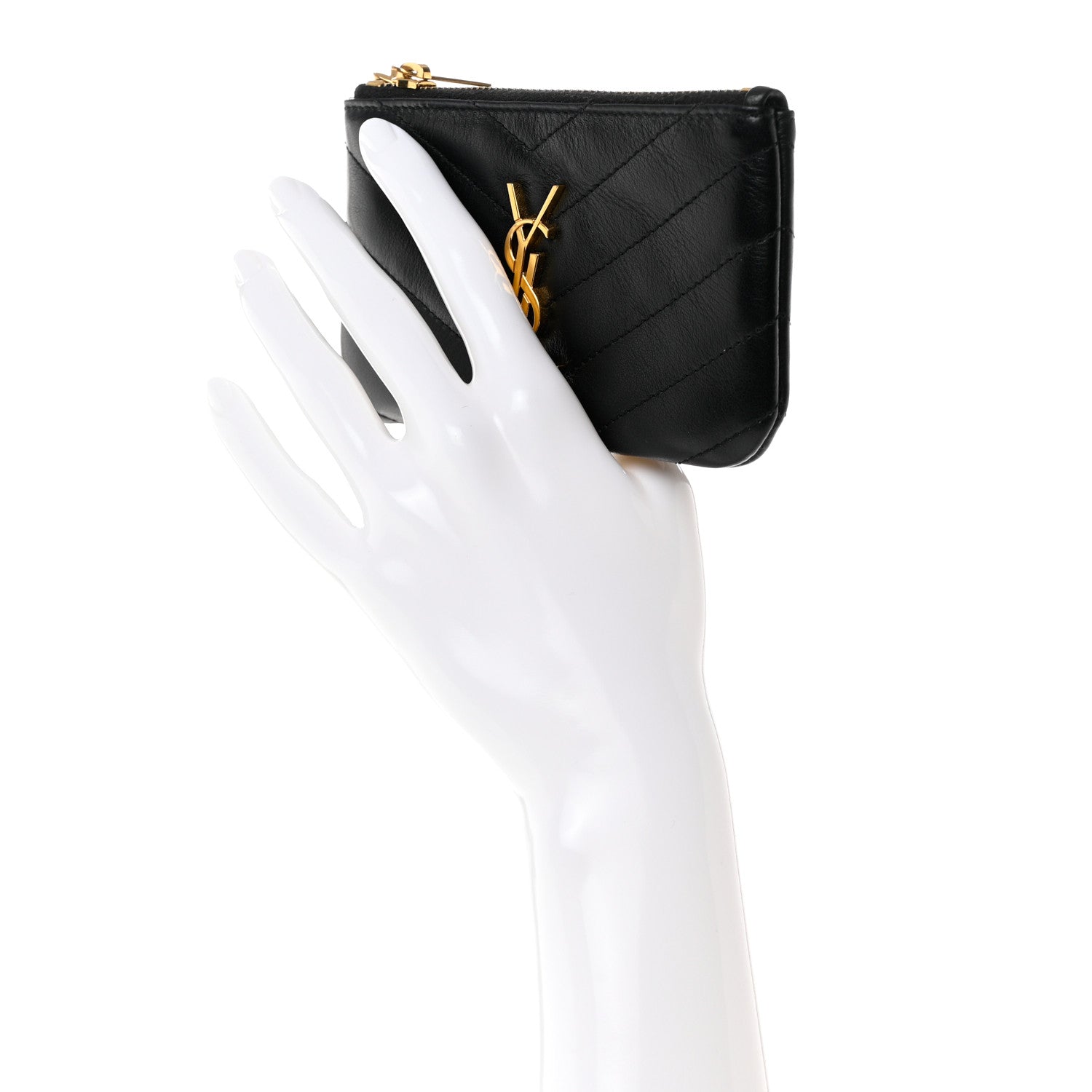 Saint Laurent Calfskin Matelasse Monogram Key Pouch Black 2 of 8