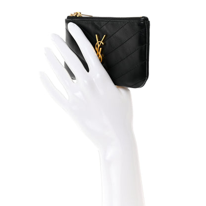 Saint Laurent Calfskin Matelasse Monogram Key Pouch Black 2 of 8