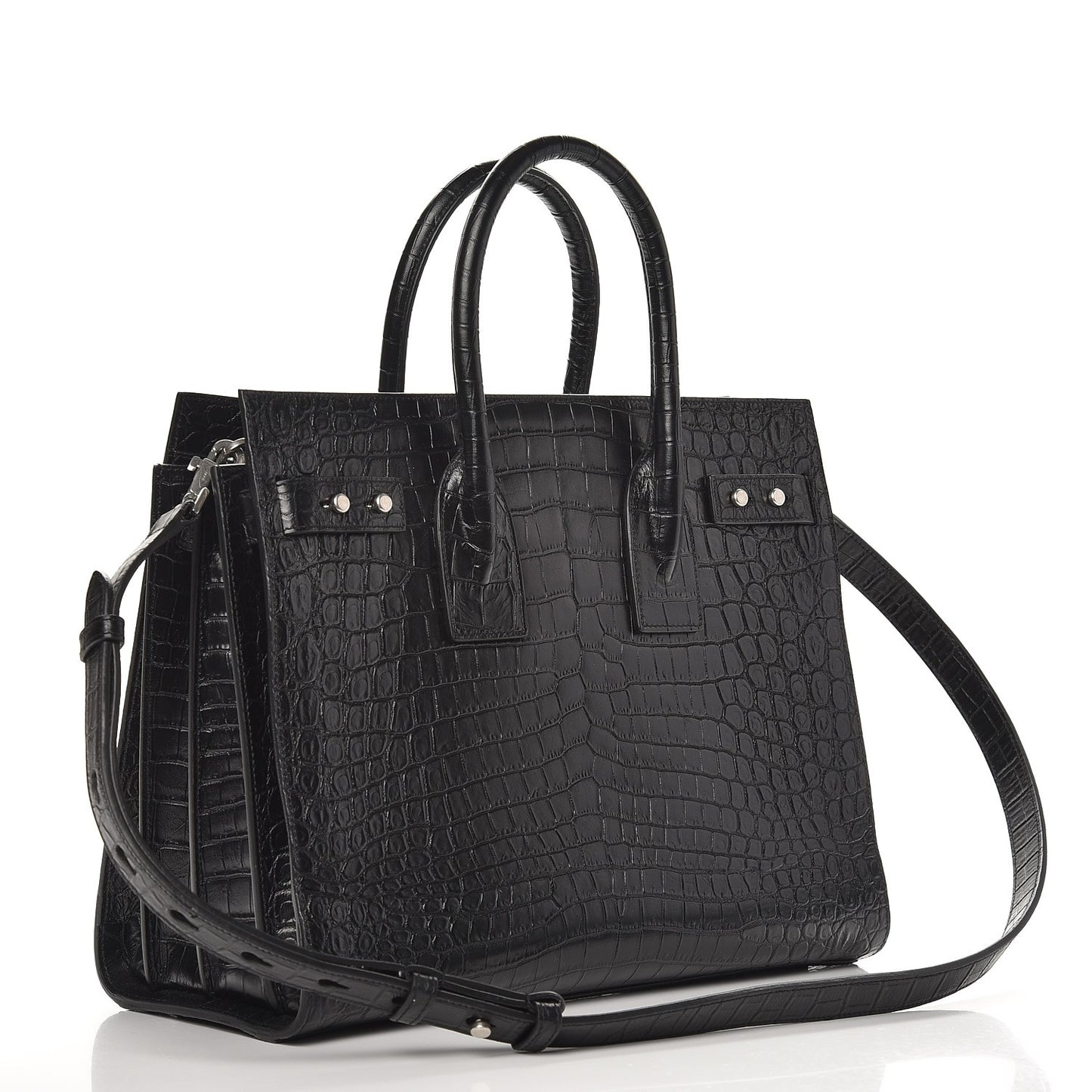 Calfskin Crocodile Embossed Small Supple Sac de Jour Black