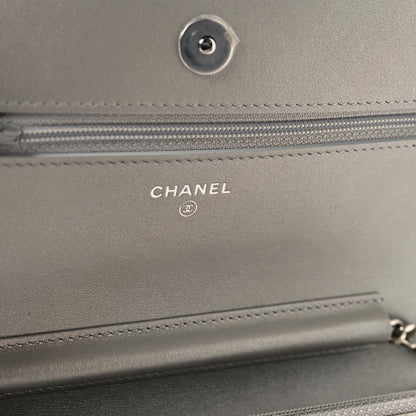Chanel Metallic Crumpled Calfskin Quilted Flap Charm Wallet On Chain WOC Silver 6 of 12