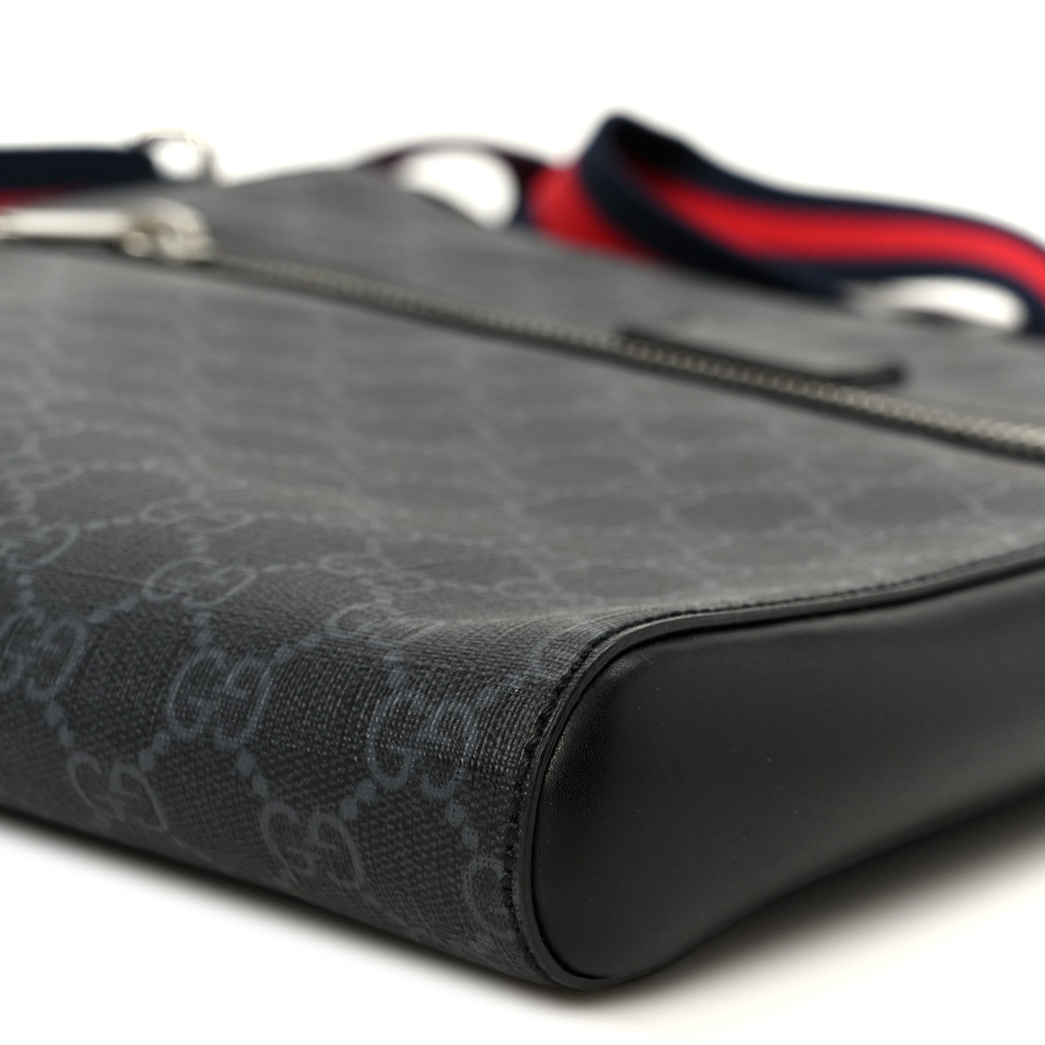 Gucci GG Supreme Monogram Appia Calfskin Web Flat Messenger Bag Black Grey 11 of 11