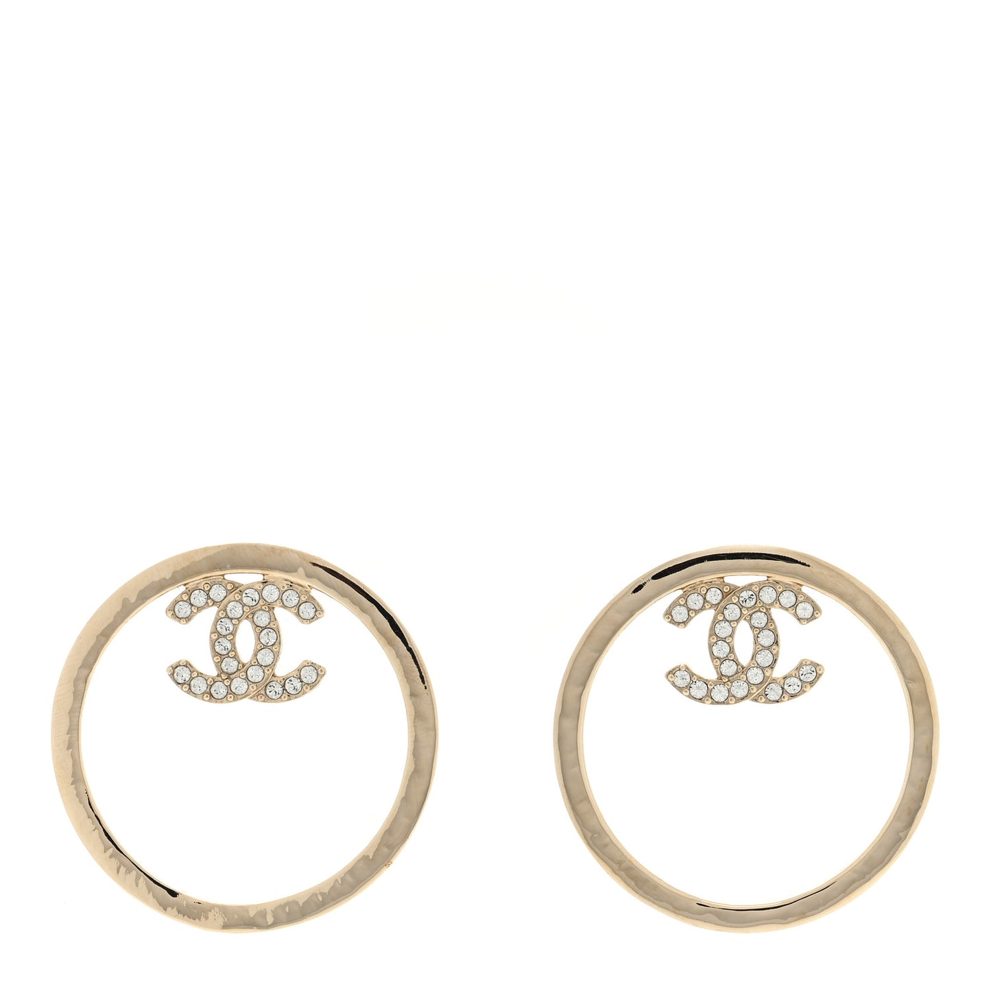 Metal Crystal CC Round Drop Earrings Gold