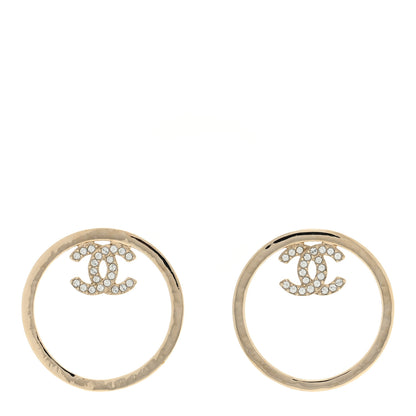Chanel Metal Crystal CC Round Drop Earrings Gold 1 of 4