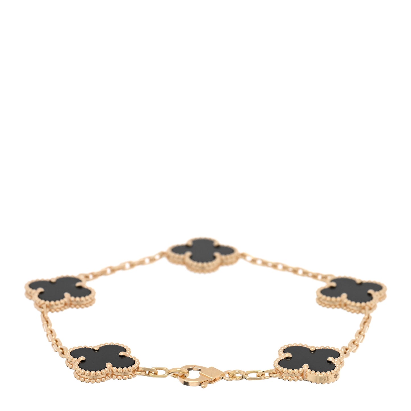 18K Yellow Gold Black Onyx 5 Motifs Vintage Alhambra Bracelet