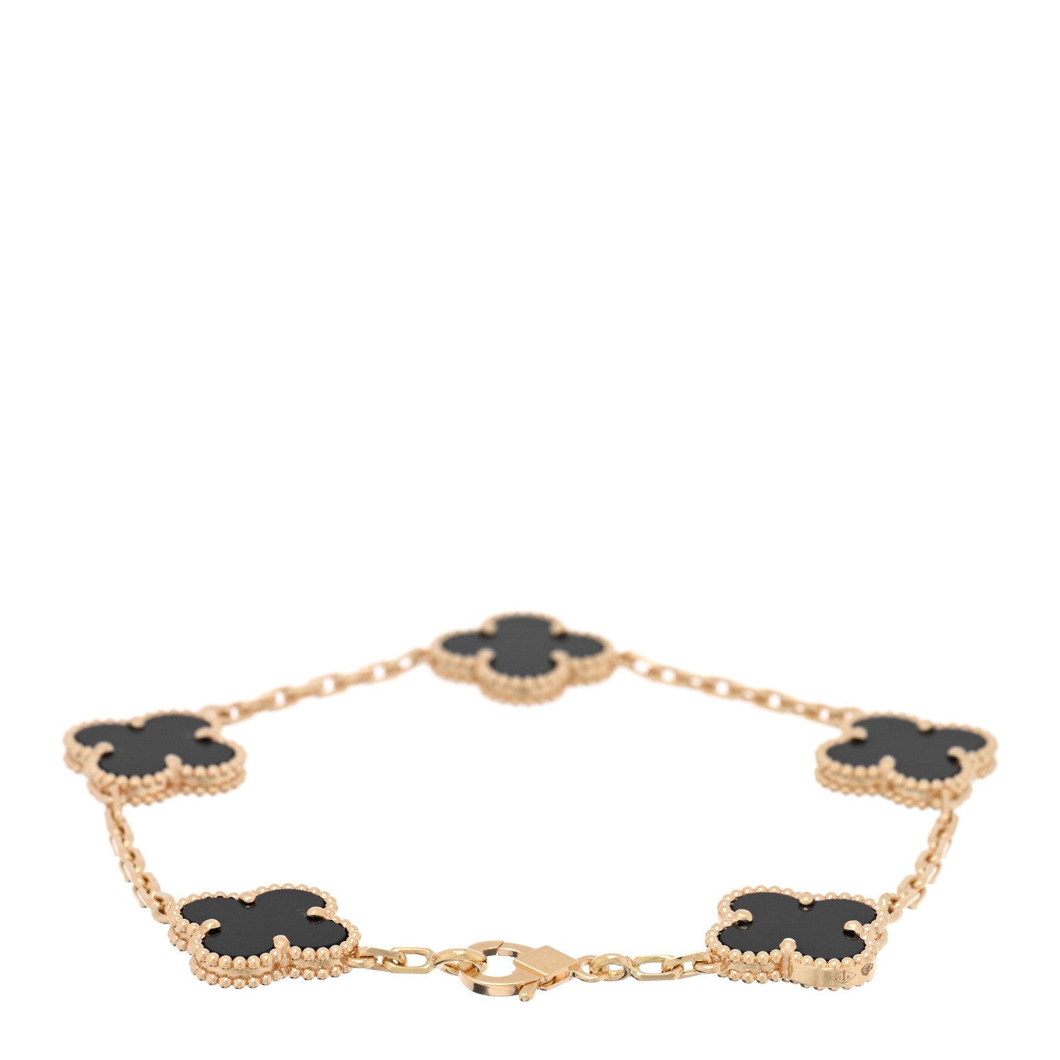 Van Cleef & Arpels 18K Yellow Gold Black Onyx 5 Motifs Vintage Alhambra Bracelet 2 of 4