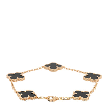 Van Cleef & Arpels 18K Yellow Gold Black Onyx 5 Motifs Vintage Alhambra Bracelet 2 of 4