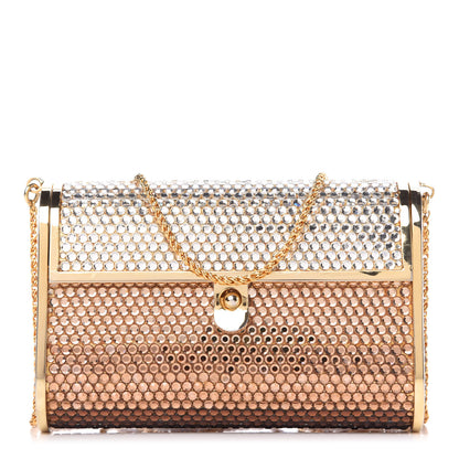 Judith Leiber Swarovski Crystal Striped Minaudiere Clutch Silver Gold 1 of 9