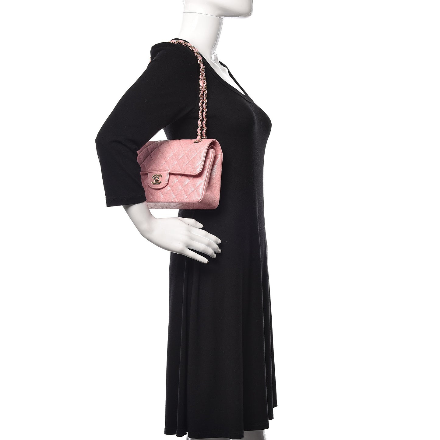 Iridescent Caviar Quilted Small Double Flap Pink