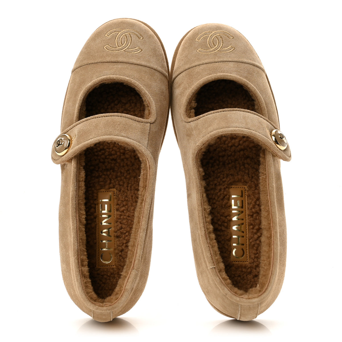 Chanel Suede Cap Toe CC Mary Jane Flats 36 Beige 2 of 10