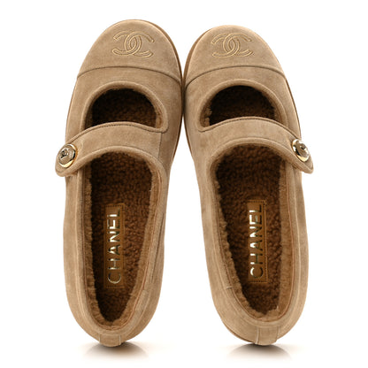 Chanel Suede Cap Toe CC Mary Jane Flats 36 Beige 2 of 10
