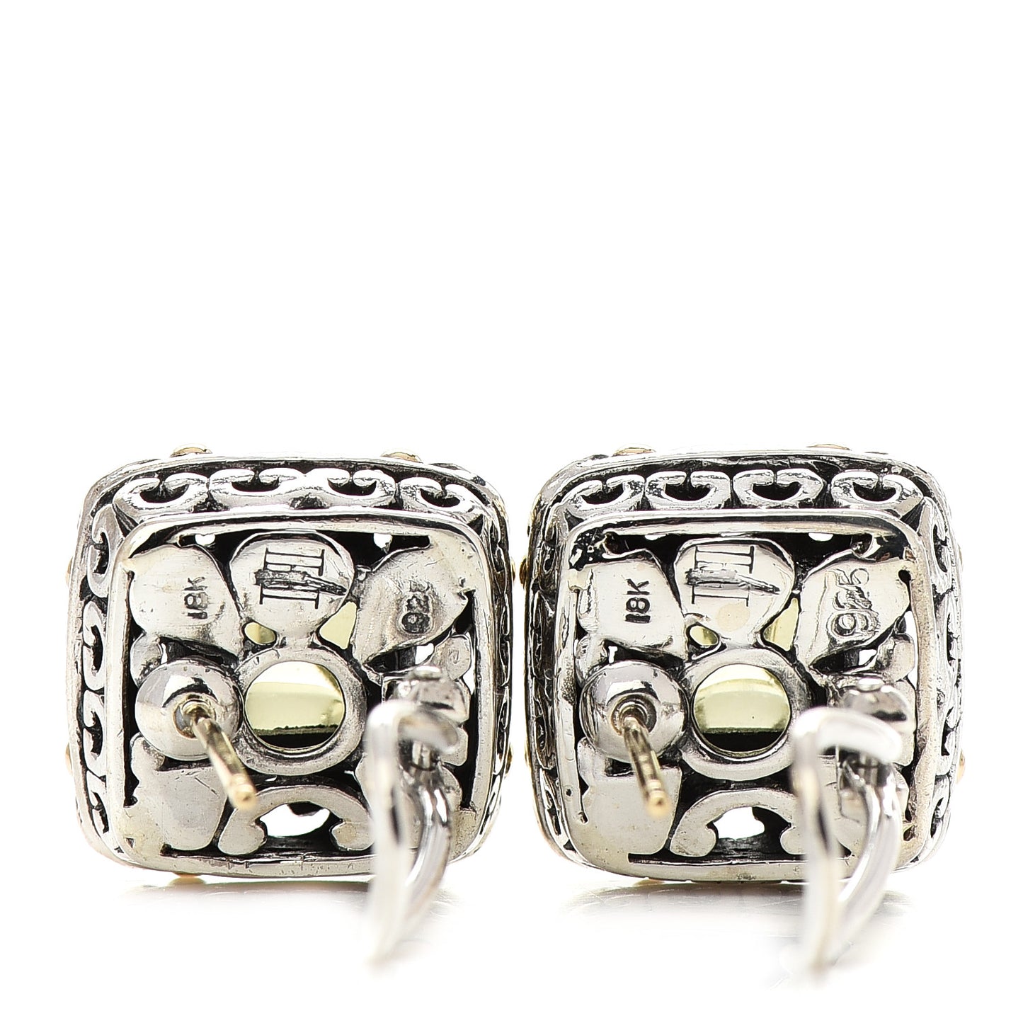 Sterling Silver 18K Yellow Gold Prasiolite Jaisalmer Square Earrings