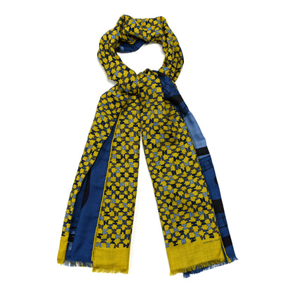 Hermes Cashmere Silk Imprimeur Fou Camails H Muffler Jaune Citron Mediterranee Indigo 2 of 6